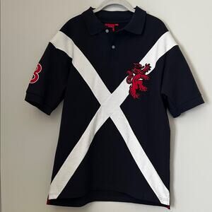 Scotland Black Polo Shirt with White Stripes and Red Lion